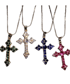 COLLAR "Cruz" Diamantes Verde Blanco Blanco Rosa