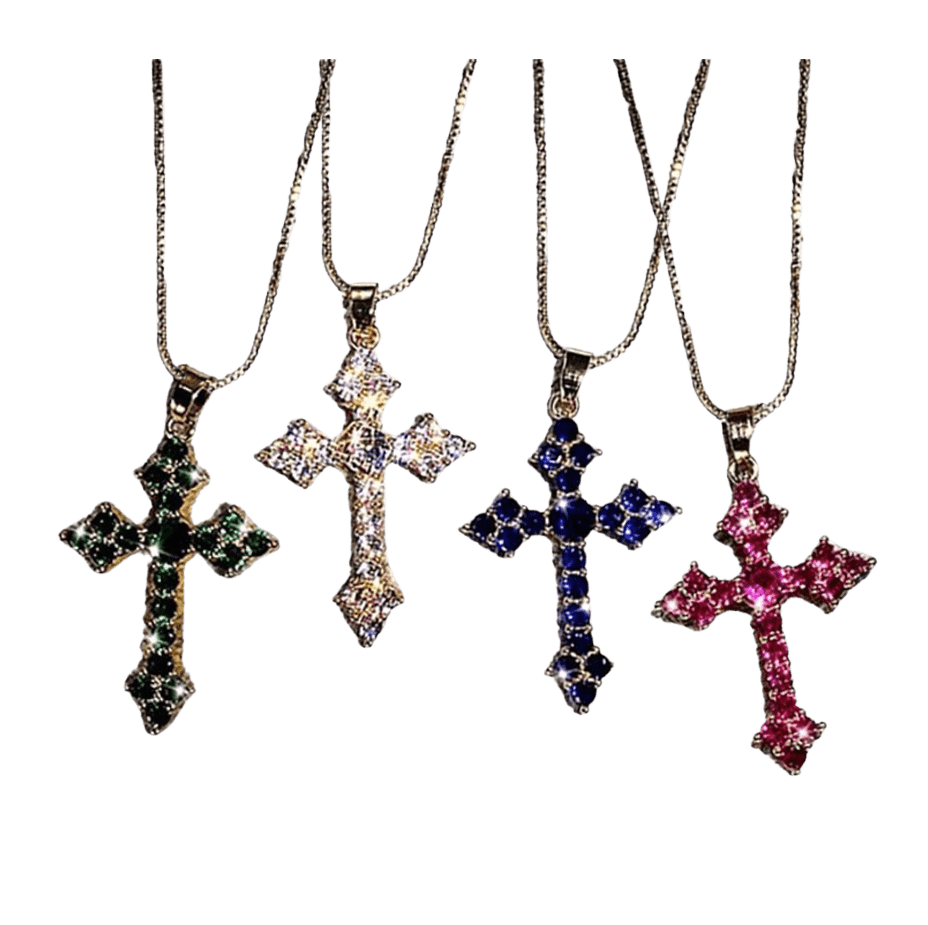 COLLAR "Cruz" Diamantes Verde Blanco Blanco Rosa