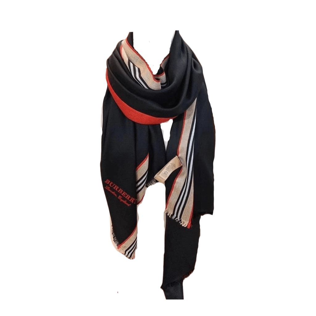 Bufanda BURBERRY "BORDADO" Beige/Negro - Imagen 3