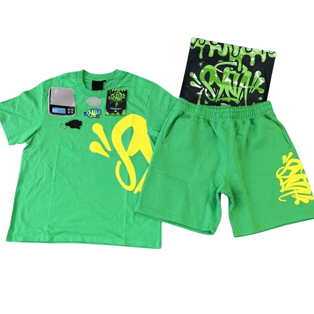 Conjunto SYNA WORLD Verano Polera Short "Verde Amarillo" ALGODÓN + BOLSA & ACCESORIOS