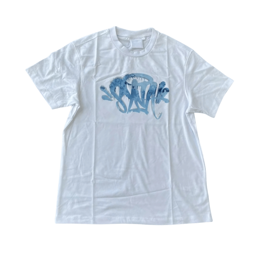 POLERA SYNA "Blanca con Celeste" 100% ALGODÓN