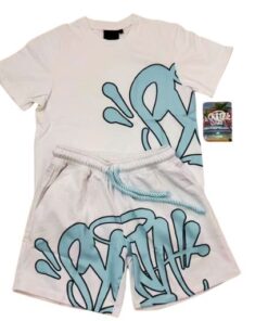 Conjunto SYNA WORLD Verano Polera Short "Blanco Celeste" ALGODÓN + BOLSA & ACCESORIOS