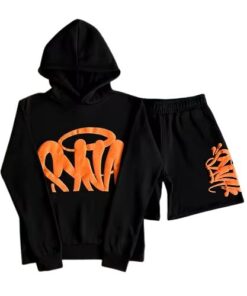 Conjunto SYNA WORLD Verano Poleron Short "Negro Naranja" ALGODÓN
