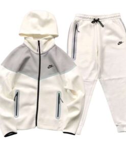 Conjunto Polerón Buzo NIKE TECH 2025 "REFLECTANTE" Algodón Premium Gris/Blanco