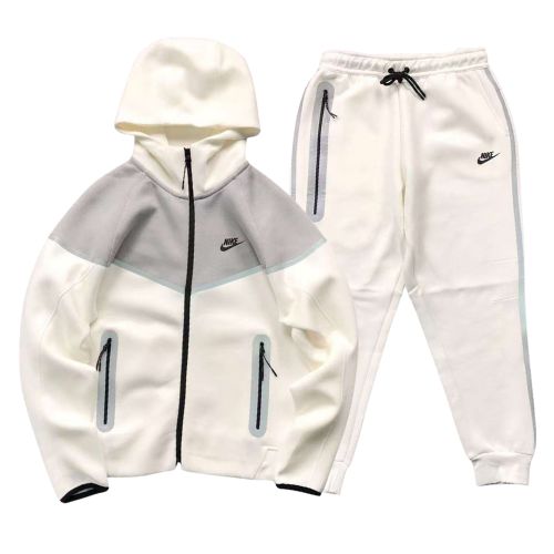 Conjunto Polerón Buzo NIKE TECH 2025 "REFLECTANTE" Algodón Premium Gris/Blanco