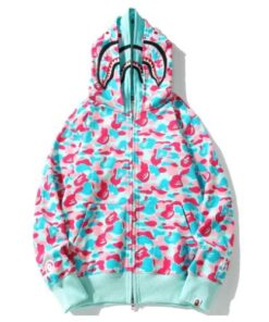 Polerón BAPE "DOBLE GORRO" Algodón ALTA CALIDAD "Celeste/Rosa"