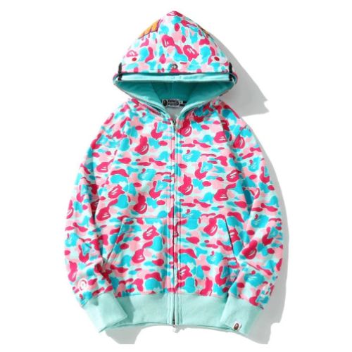 Polerón BAPE "DOBLE GORRO" Algodón ALTA CALIDAD "Celeste/Rosa" - Imagen 2