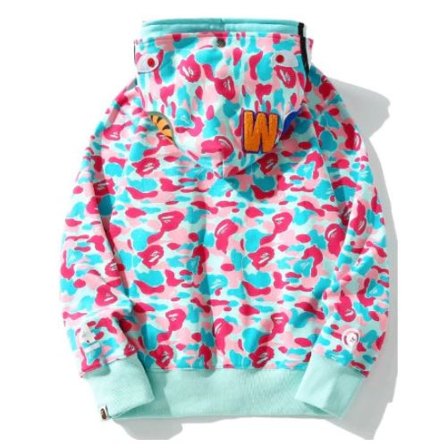 Polerón BAPE "DOBLE GORRO" Algodón ALTA CALIDAD "Celeste/Rosa" - Imagen 3