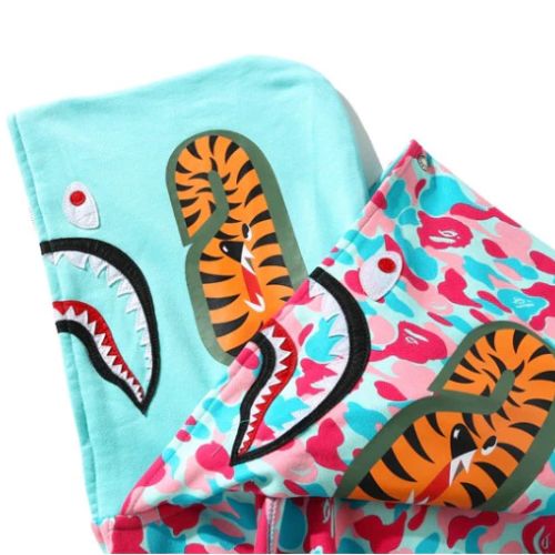 Polerón BAPE "DOBLE GORRO" Algodón ALTA CALIDAD "Celeste/Rosa" - Imagen 5