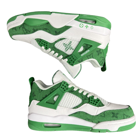 Air Jordan Retro 4 LV LOUS VUITTON "White Green Blancas Verde" - Imagen 2