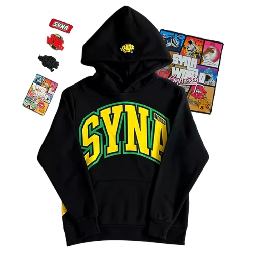 Polerón SYNA WORLD "Negro/Amarillo Verde" + ACCESORIOS Algodón Real