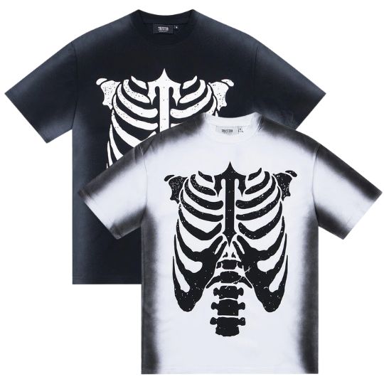 Polera TRAPSTAR Esqueleto Skeleton Manga Corta "Blanca/Negra"
