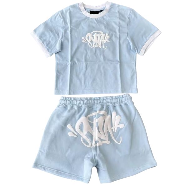 Conjunto SYNA WORLD Verano Mujer Polera-Short ALGODÓN "Celeste" + ACCESORIOS. - Imagen 2