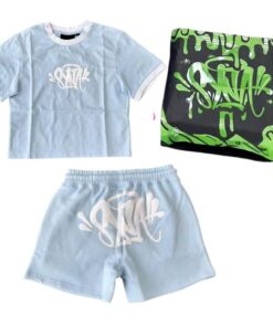 Conjunto SYNA WORLD Verano Mujer Polera-Short ALGODÓN "Celeste" + ACCESORIOS.
