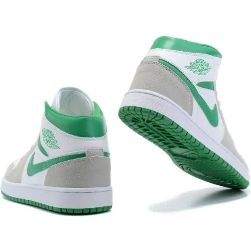 Nike Air Jordan 1 Retro "Light Smoke Grey Pine Green" Blanco con Gris y Logo Verde - Imagen 2